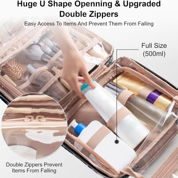 Hanging Travel Toiletry Bag for Women Traveling With Leakproof Compartment Makeu - Picture 5 of 7